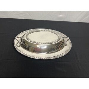 Vintage English Silver 2 Piece Covered Oval Serving Dish Silver-plated 11-1/2"
